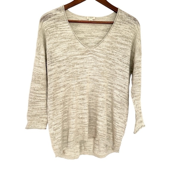 J. Crew sweater  with v-neck, 3/4 length sleeves, high-low hem, linen blend knit - Picture 1 of 12